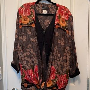 Carole Little jacket vintage 80s. Size 16. Floral black.